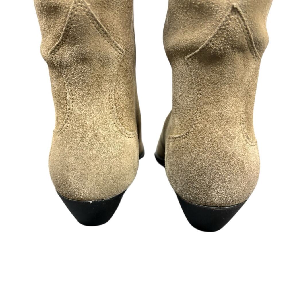 Isabel Marant Denvee Boots Suede Knee High Cowboy Pointed Toe Western Taupe Sz 5 - Picture 9 of 14
